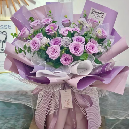 鲜花：幸福恋人 18枝紫玫瑰