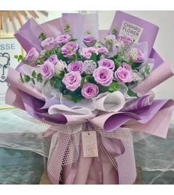 鲜花：幸福恋人 18枝紫玫瑰