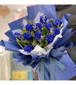鲜花：动心时刻 11枝蓝玫瑰