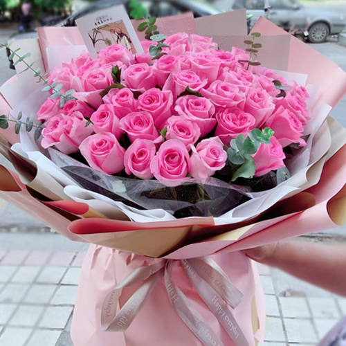 鲜花：粉色浪漫 52枝粉玫瑰