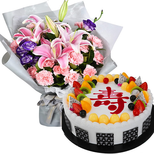 鲜花蛋糕组合：福寿安康