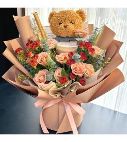 鲜花：捧在手心 奶茶花束