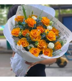 鲜花：致美丽的你 15枝橙玫瑰